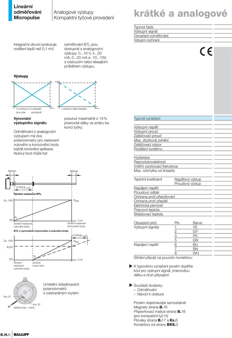 Typová řada Výstupní signál Označení Vstupní Výstupy UA rostoucí a UA klesající jsou oba současně Vyrovnání výstupního signálu Odměřování s analogovým výstupem má dva potenciometry pro nastavení