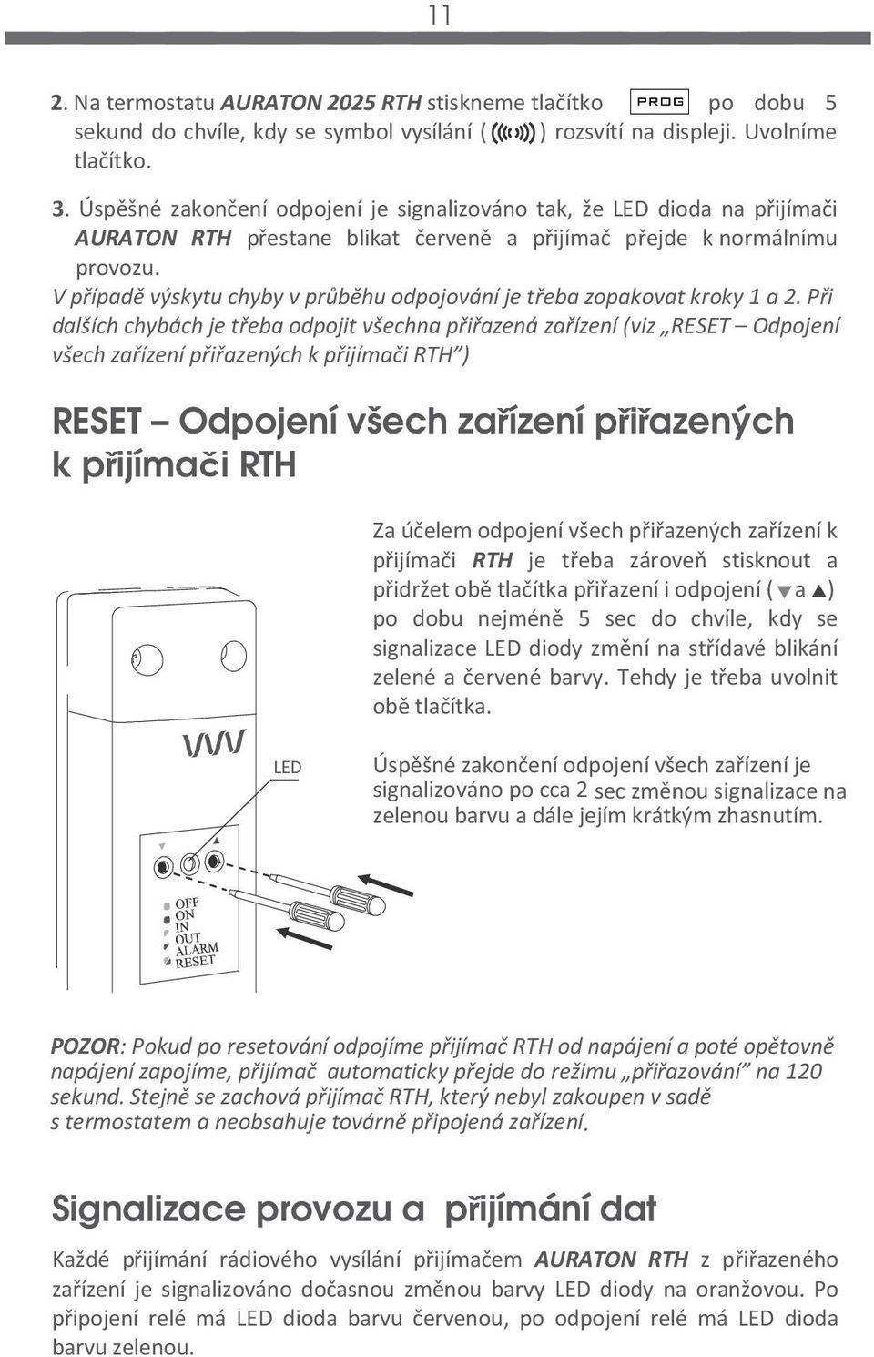 2025 RTH OFF ON IN OUT ALARM RESET AURATON RTH. Obsługi. Návod k obsluze -  PDF Free Download