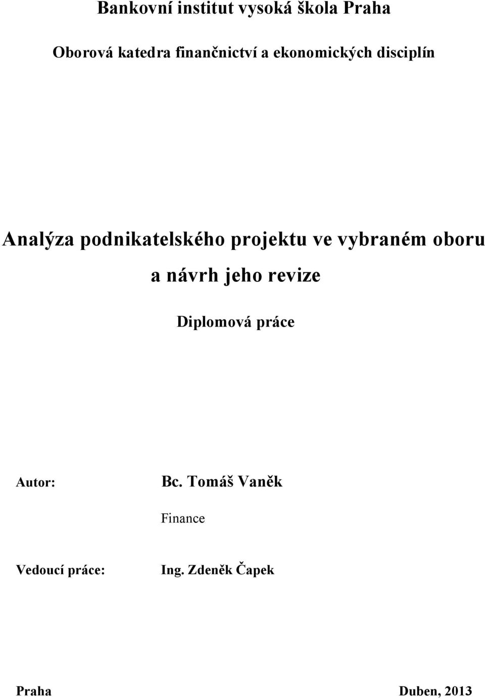 projektu ve vybraném oboru a návrh jeho revize Diplomová práce