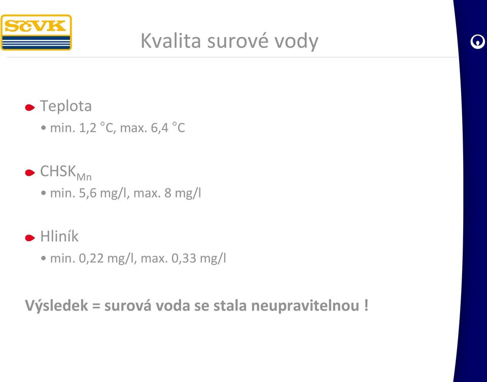 5,6 mg/l, max. 8 mg/l Hliník min.