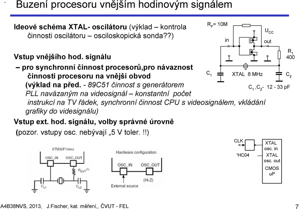 - 89C51 činnost s generátorem PLL navázaným na videosignál konstantní počet C 1 XTAL 8 MHz instrukcí na TV řádek, synchronní činnost CPU s videosignálem, vkládání grafiky