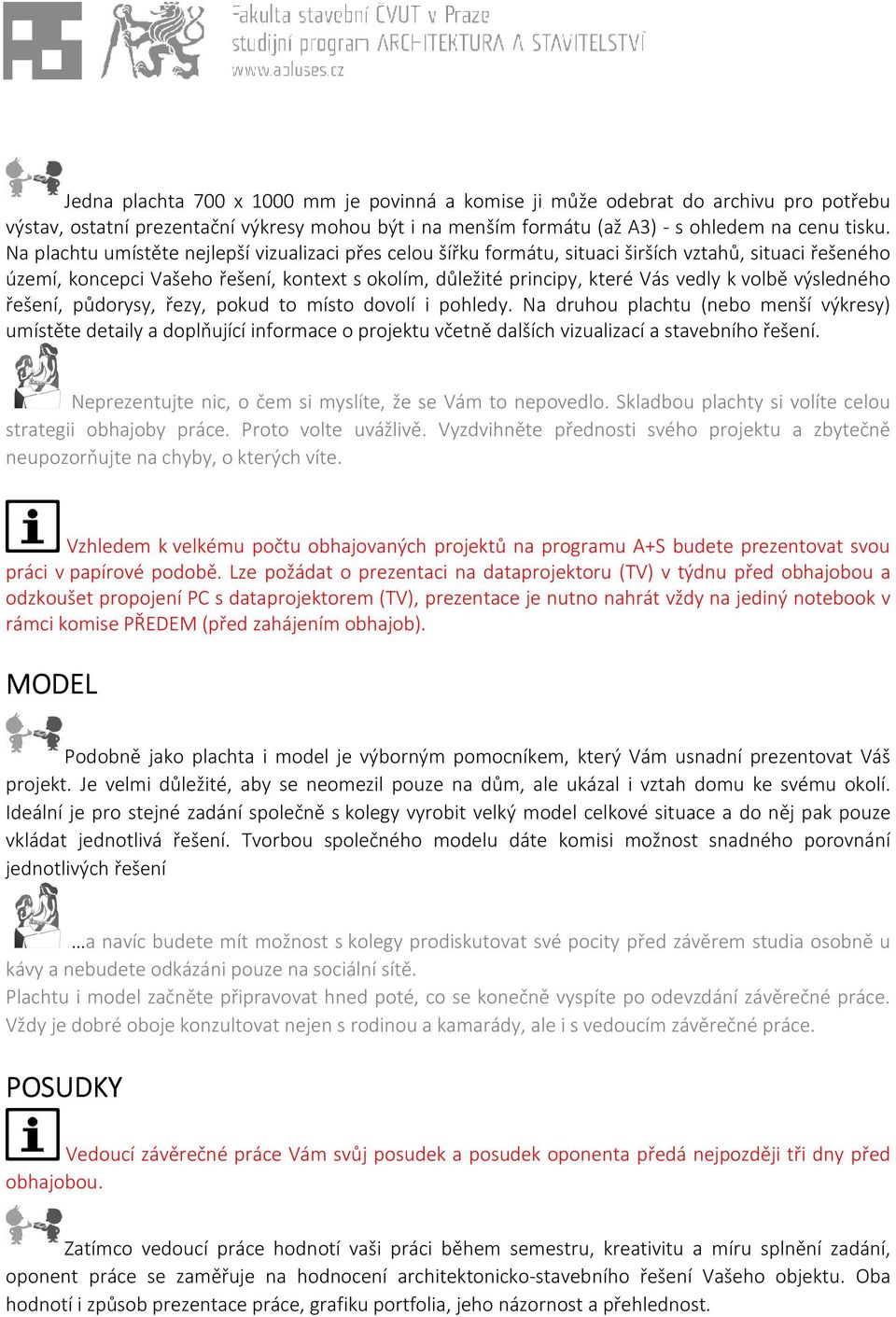 výsledného řešení, půdorysy, řezy, pokud to místo dovolí i pohledy.