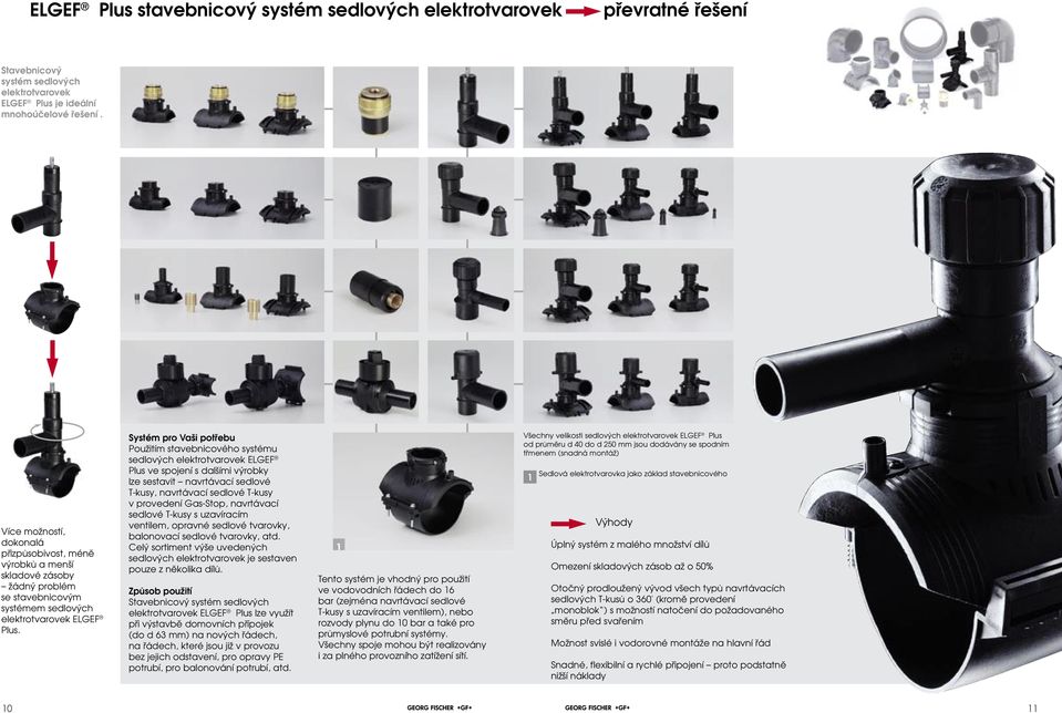 Systém pro Vaši potřebu Použitím stavebnicového systému sedlových elektrotvarovek ELGEF Plus ve spojení s dalšími výrobky lze sestavit navrtávací sedlové T-kusy, navrtávací sedlové T-kusy v provedení