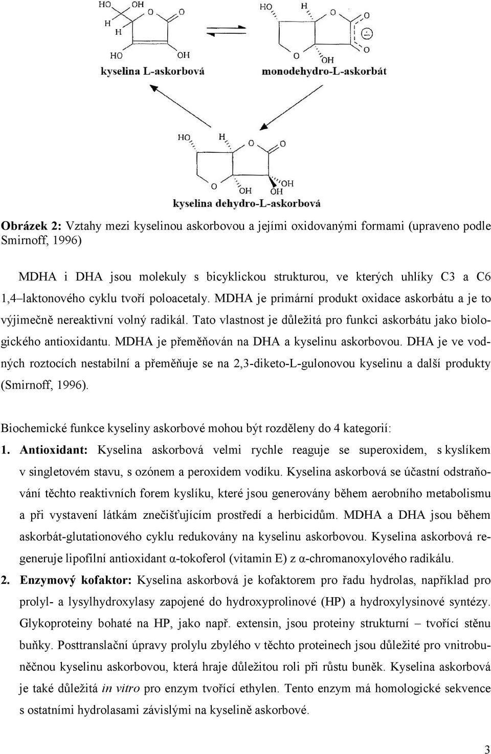 MDHA je přeměňován na DHA a kyselinu askorbovou. DHA je ve vodných roztocích nestabilní a přeměňuje se na 2,3-diketo-L-gulonovou kyselinu a další produkty (Smirnoff, 1996).