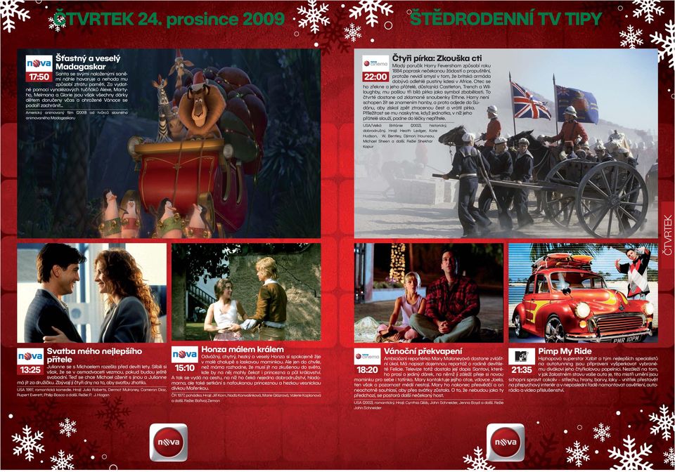 .. Americký animovaný film (09) od tvůrců slavného animovaného Madagaskaru 22:00 Čtyři pírka: Zkouška cti Mladý poručík Harry Feversham způsobí roku 1884 poprask nečekanou žádostí o propuštění,