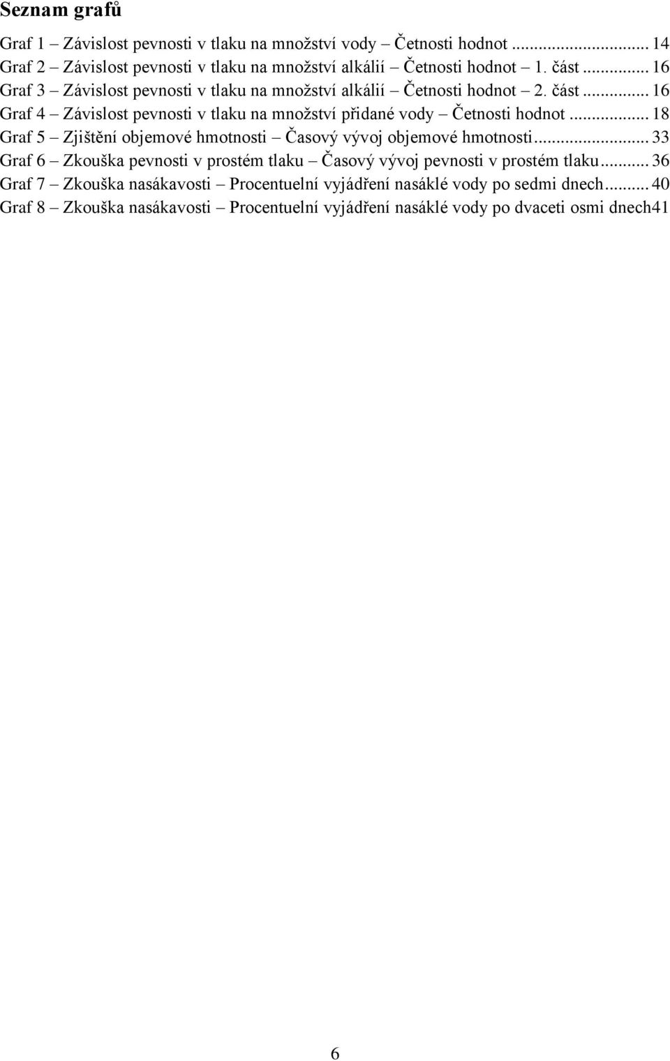 .. 18 Graf 5 Zjištění objemové hmotnosti Časový vývoj objemové hmotnosti... 33 Graf 6 Zkouška pevnosti v prostém tlaku Časový vývoj pevnosti v prostém tlaku.