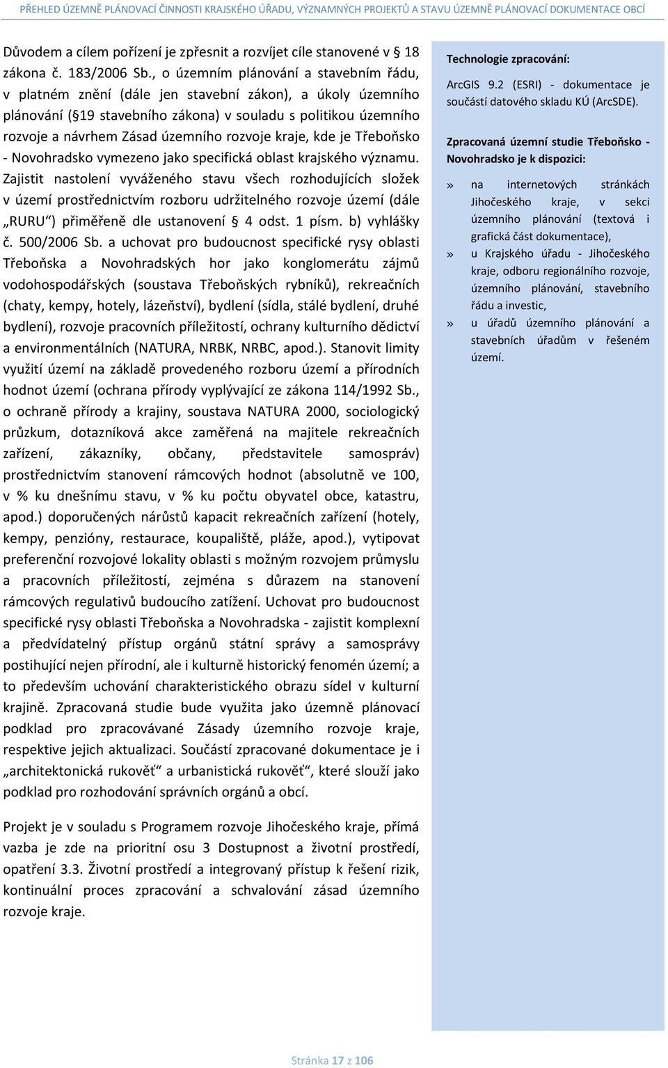 rozvoje kraje, kde je Třeboňsko - Novohradsko vymezeno jako specifická oblast krajského významu.