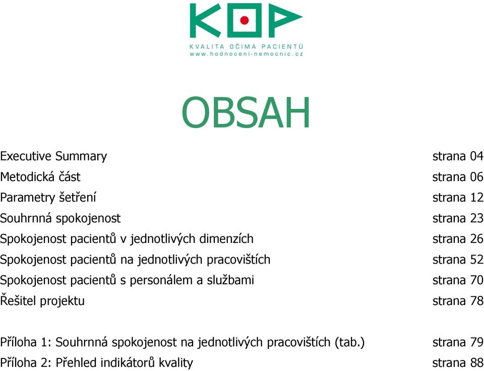 pracovištích strana 52 Spokojenost pacientů s personálem a službami strana 70 Řešitel projektu strana 78