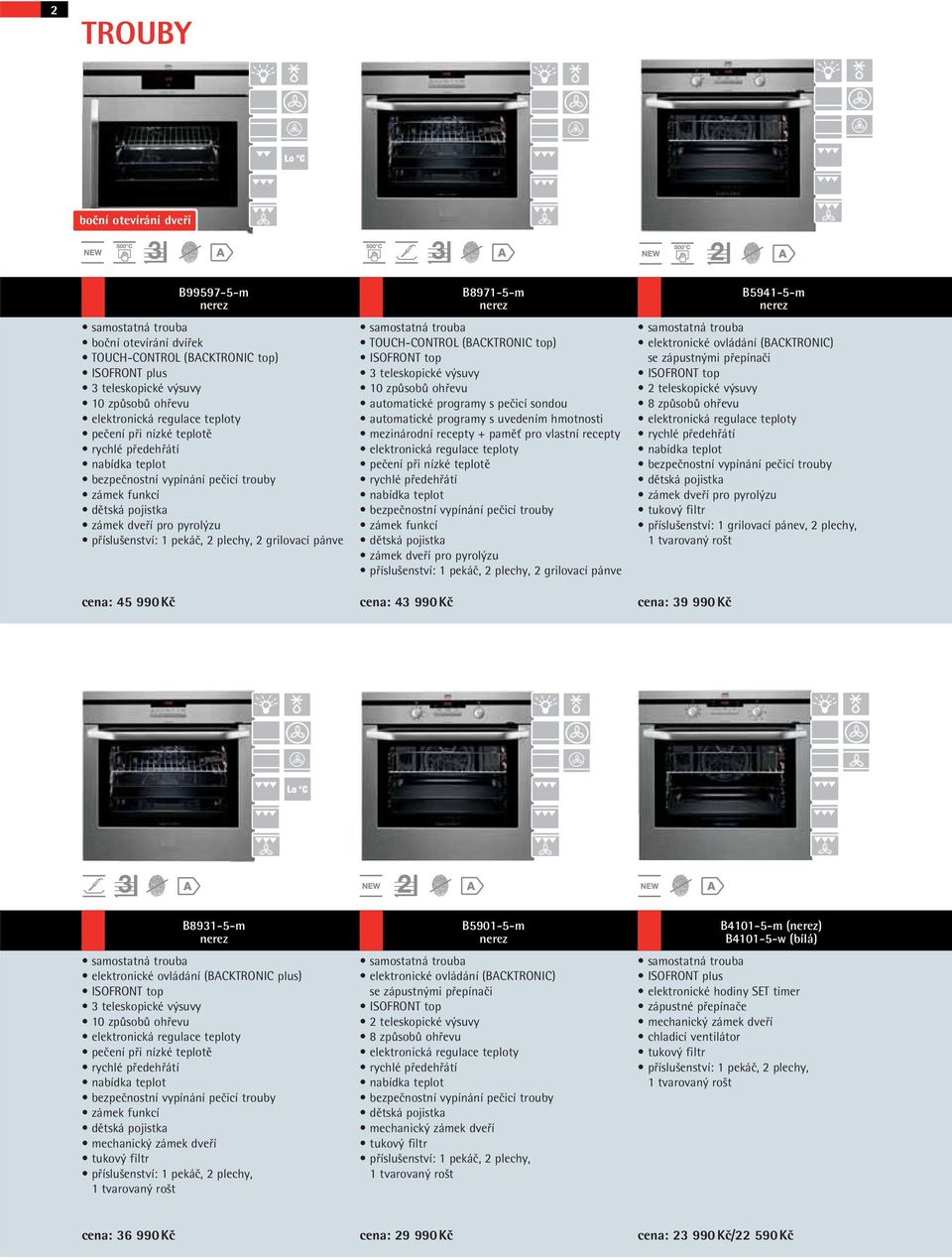 45 990 Kč B8971-5-m samostatná trouba TOUCH-CONTROL (BACKTRONIC top) ISOFRONT top 3 teleskopické výsuvy 10 způsobů ohřevu automatické programy s pečicí sondou automatické programy s uvedením