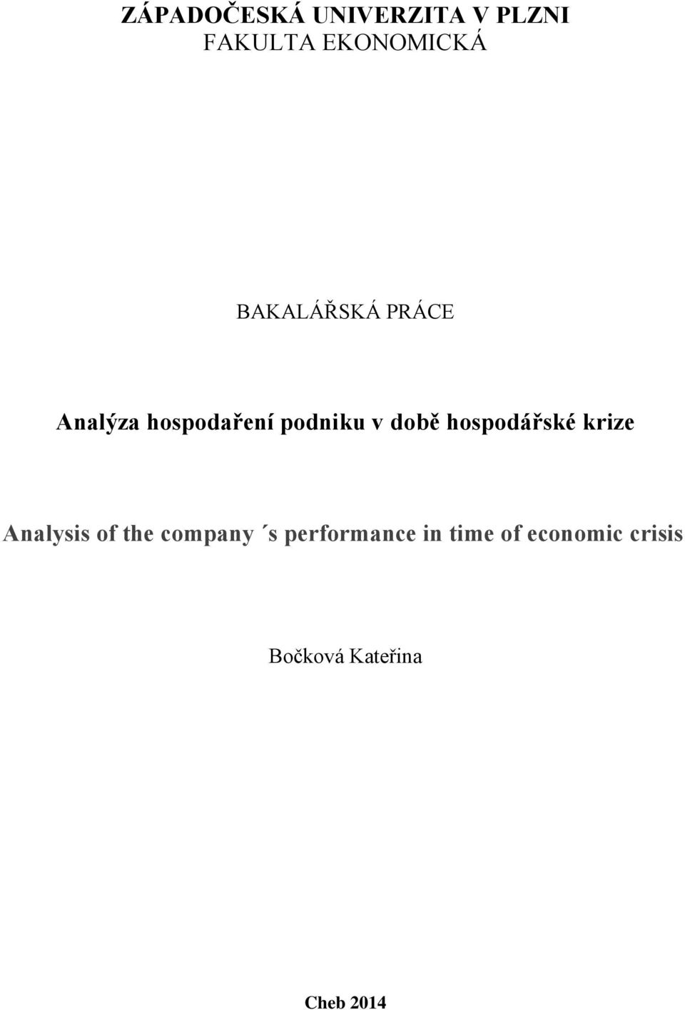 hospodářské krize Analysis of the company s
