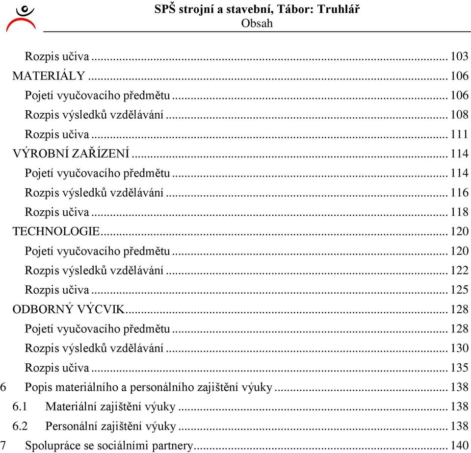 .. 0 Rozpis výsledků vzdělávání... Rozpis učiva... 5 ODBORNÝ VÝCVIK... 8 Pojetí vyučovacího předmětu... 8 Rozpis výsledků vzdělávání.