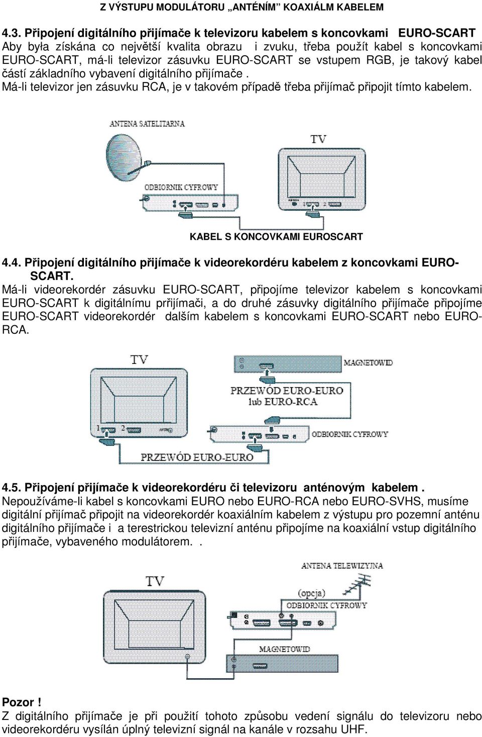 EURO-SCART se vstupem RGB, je takový kabel částí základního vybavení digitálního přijímače. Má-li televizor jen zásuvku RCA, je v takovém případě třeba přijímač připojit tímto kabelem.