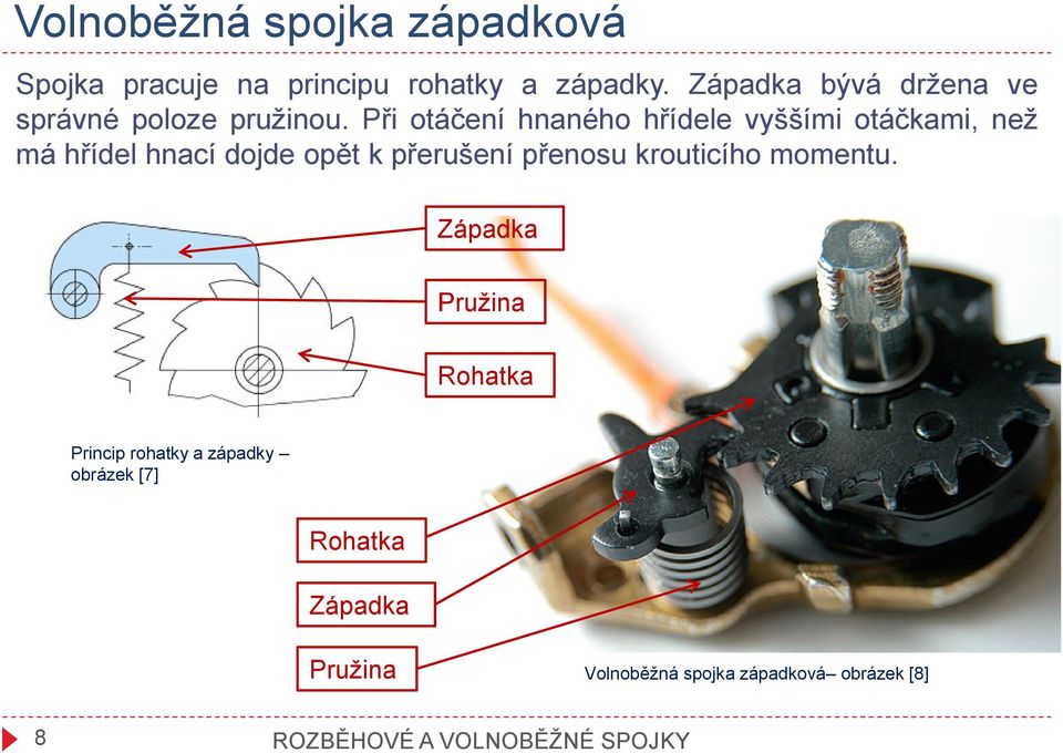 Při otáčení hnaného hřídele vyššími otáčkami, než má hřídel hnací dojde opět k přerušení přenosu