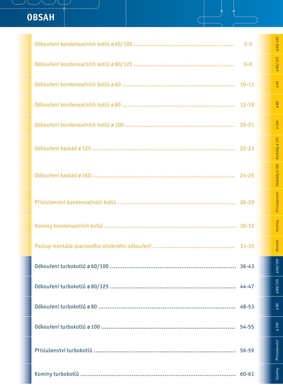 .. 30-32 Postup montáže plastového ohebného odkouření... 33-35 Odkouření turbokotlů ø 60/100... 36-43 Odkouření turbokotlů ø 80/125... 44-47 Odkouření turbokotlů ø 80.