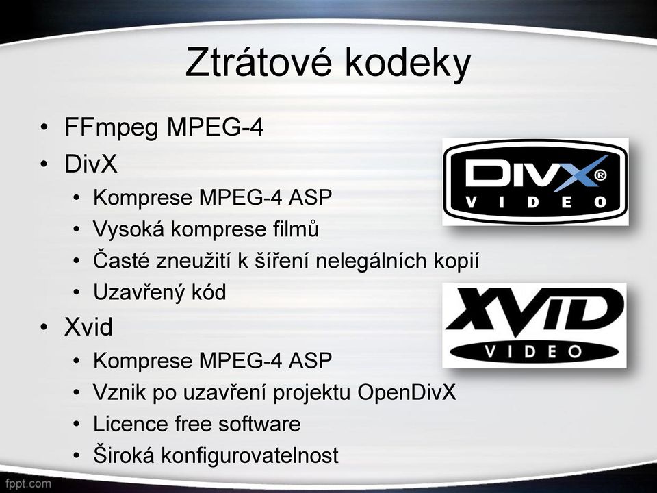 kopií Uzavřený kód Xvid Komprese MPEG-4 ASP Vznik po