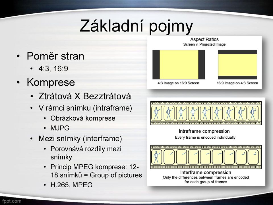 MJPG Mezi snímky (interframe) Porovnává rozdíly mezi snímky