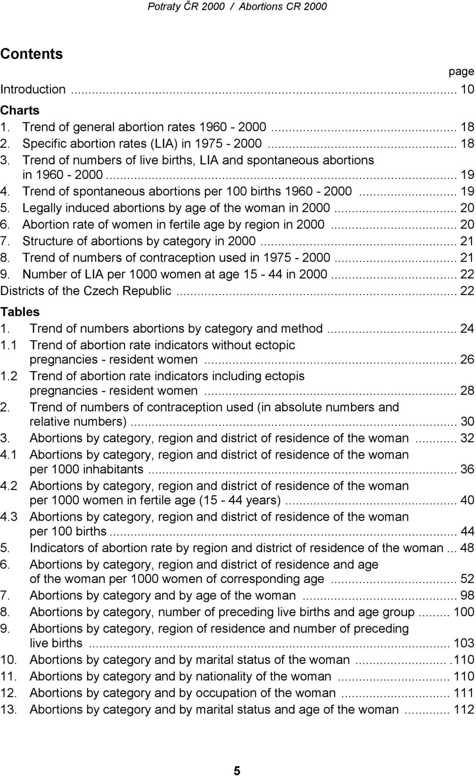 Legally induced abortions by age of the woman in 2000... 20 6. Abortion rate of women in fertile age by region in 2000... 20 7. Structure of abortions by category in 2000... 21 8.