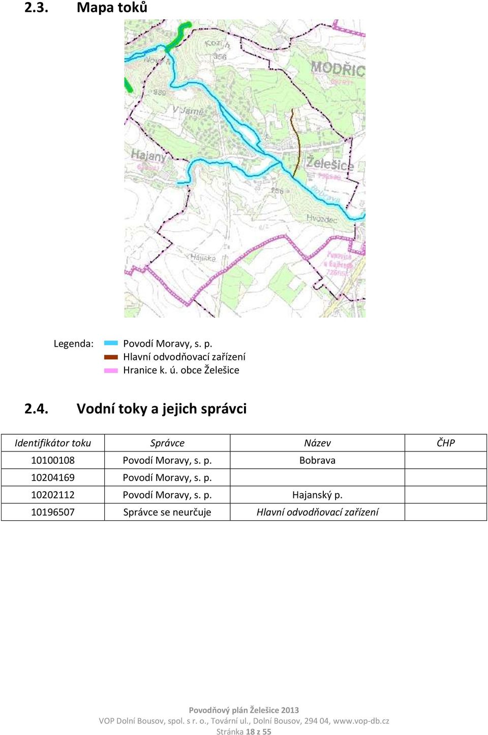 Vodní toky a jejich správci Identifikátor toku Správce Název ČHP 10100108 Povodí Moravy,