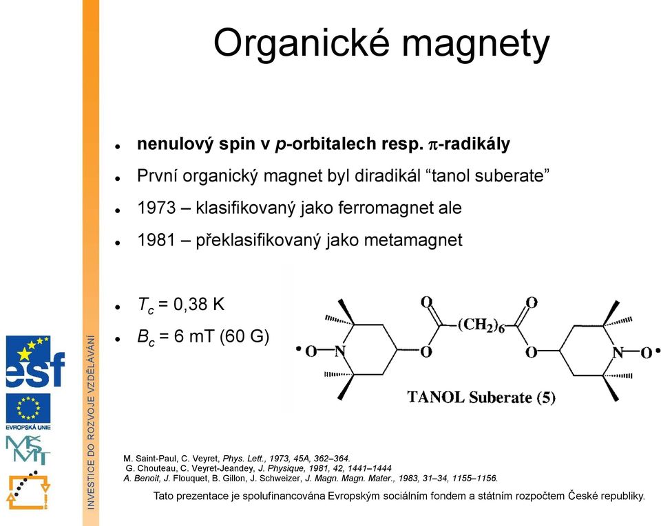 překlasifikovaný jako metamagnet T c = 0,38 K B c = 6 mt (60 G) M. Saint-Paul, C. Veyret, Phys. Lett.