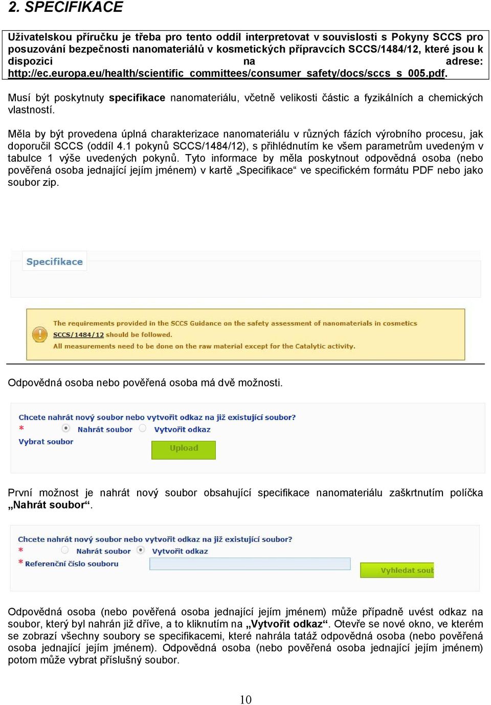 Musí být poskytnuty specifikace nanomateriálu, včetně velikosti částic a fyzikálních a chemických vlastností.