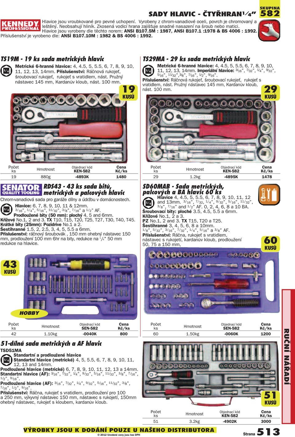 0M : 982 & BS 4006 : 992. SKUPINA 582 TS9M 9 sada metrických hlavic / 4 Metrické 6hranné hlavice: 4, 4.5, 5, 5.5, 6, 7, 8, 9, 0,, 2, 3, 4mm.