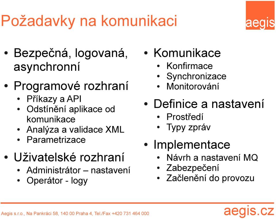 Administrátor nastavení Operátor - logy Komunikace Konfirmace Synchronizace Monitorování