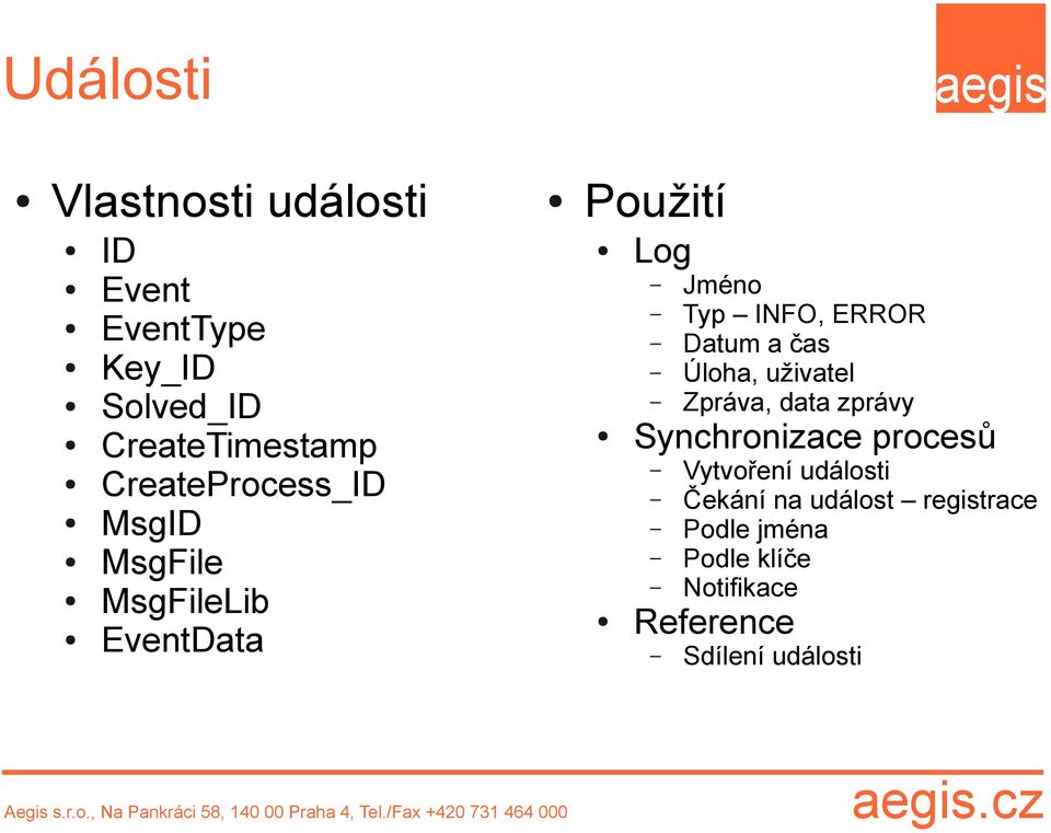 Datum a čas Úloha, uživatel Zpráva, data zprávy Synchronizace procesů Vytvoření