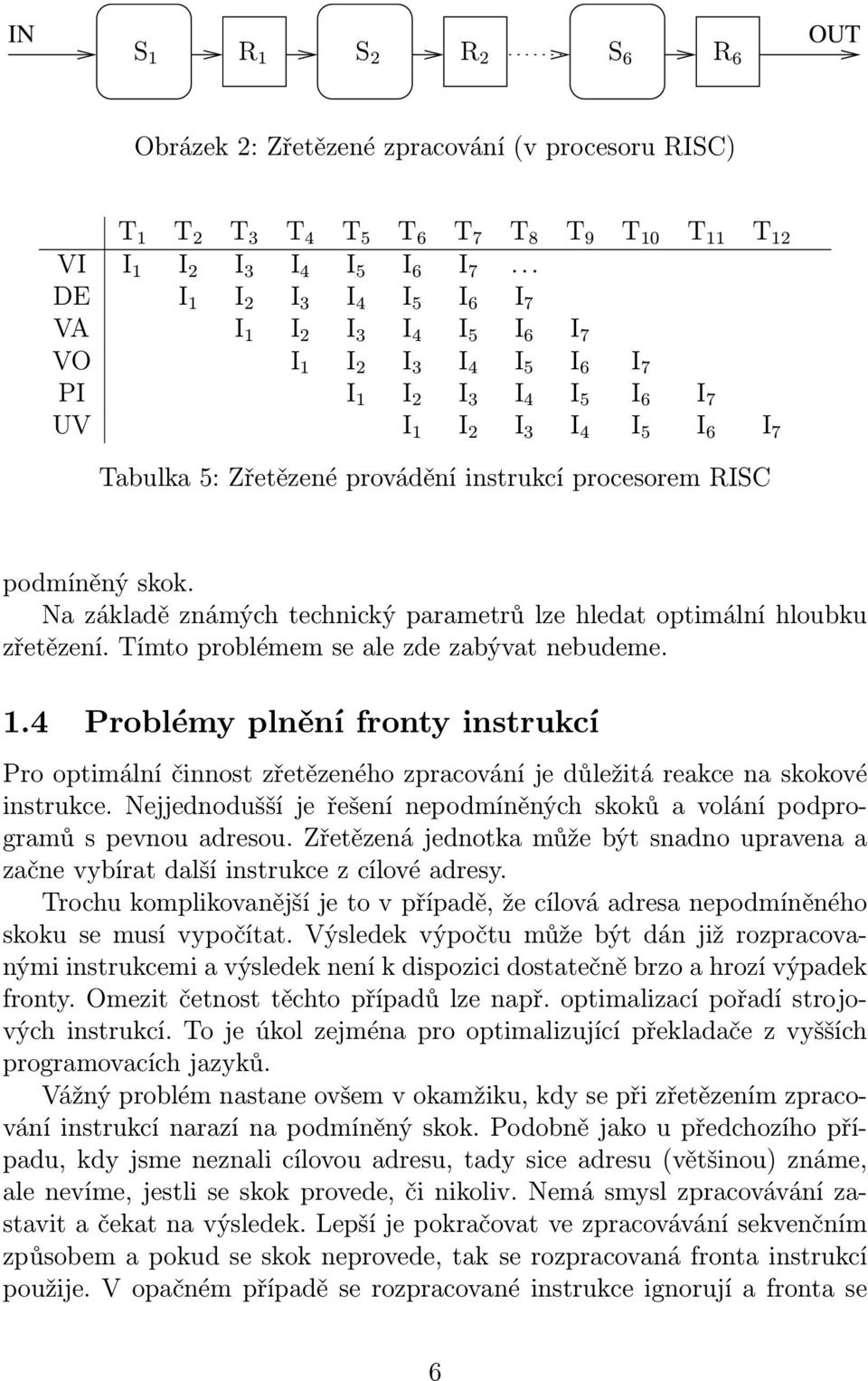 procesorem RISC podmíněný skok. Na základě známých technický parametrů lze hledat optimální hloubku zřetězení. Tímto problémem se ale zde zabývat nebudeme. 1.