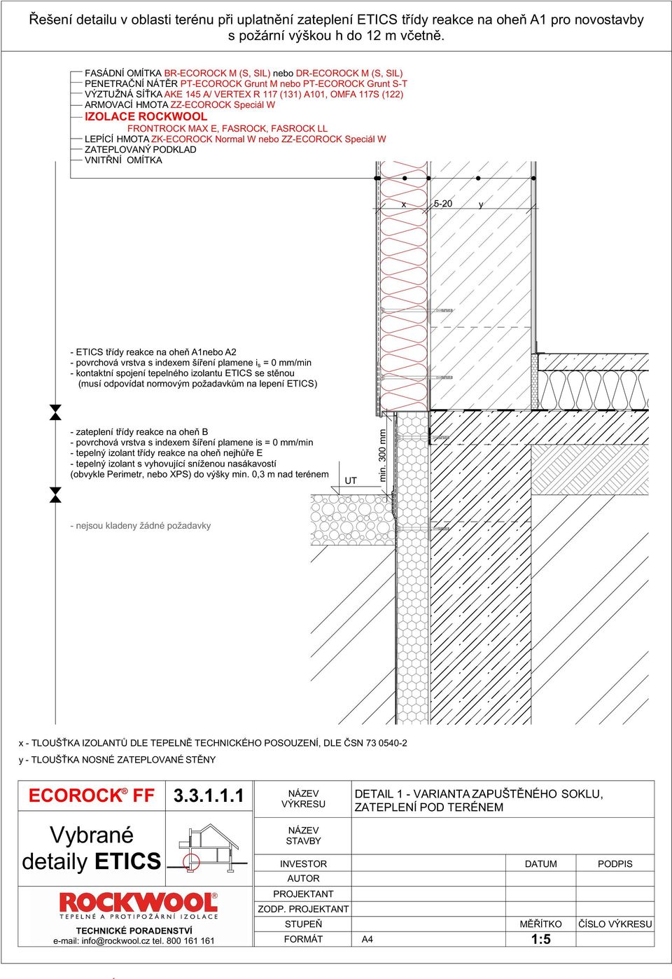 ZZ-ECOOCK Speciál W IZOLACE OCKWOOL FONTOCK MAX E, FASOCK, FASOCK LL LEPÍCÍ HMOTA ZK-ECOOCK Normal W nebo ZZ-ECOOCK Speciál W - zateplení třídy reakce na oheň B - povrchová vrstva s indexem šíření