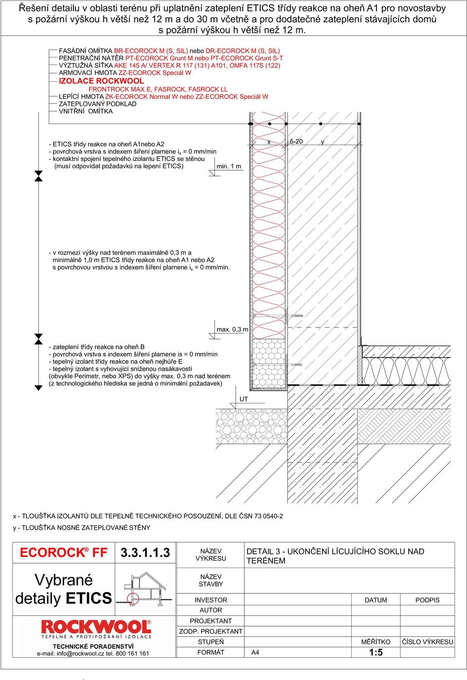 ZZ-ECOOCK Speciál W IZOLACE OCKWOOL FONTOCK MAX E, FASOCK, FASOCK LL LEPÍCÍ HMOTA ZK-ECOOCK Normal W nebo ZZ-ECOOCK Speciál W (musí odpovídat požadavků na lepení ETICS) min.