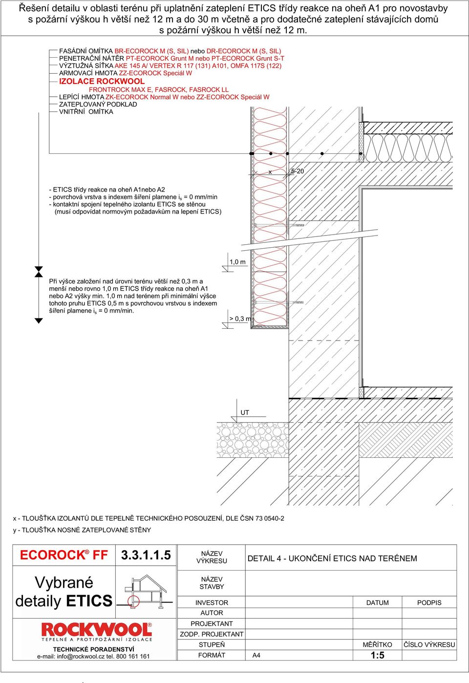 ZZ-ECOOCK Speciál W IZOLACE OCKWOOL FONTOCK MAX E, FASOCK, FASOCK LL LEPÍCÍ HMOTA ZK-ECOOCK Normal W nebo ZZ-ECOOCK Speciál W x 5-20 1,0 m Při výšce založení nad úrovni terénu větší než 0,3 m a menší