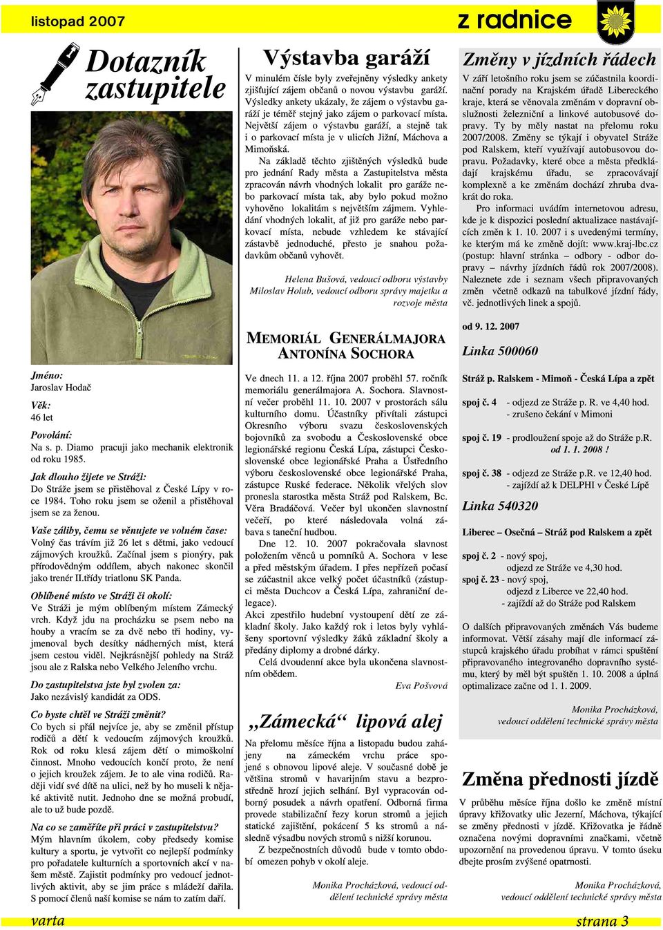 Jak dlouh o žijete ve Stráži: Link a 540320 Link a 540320 Vaše záliby, čem u se věnujete ve volném čase: Oblíbené m ísto ve Stráži či ok olí: Do zastupitelstva jste bylzvolen za: Co bys