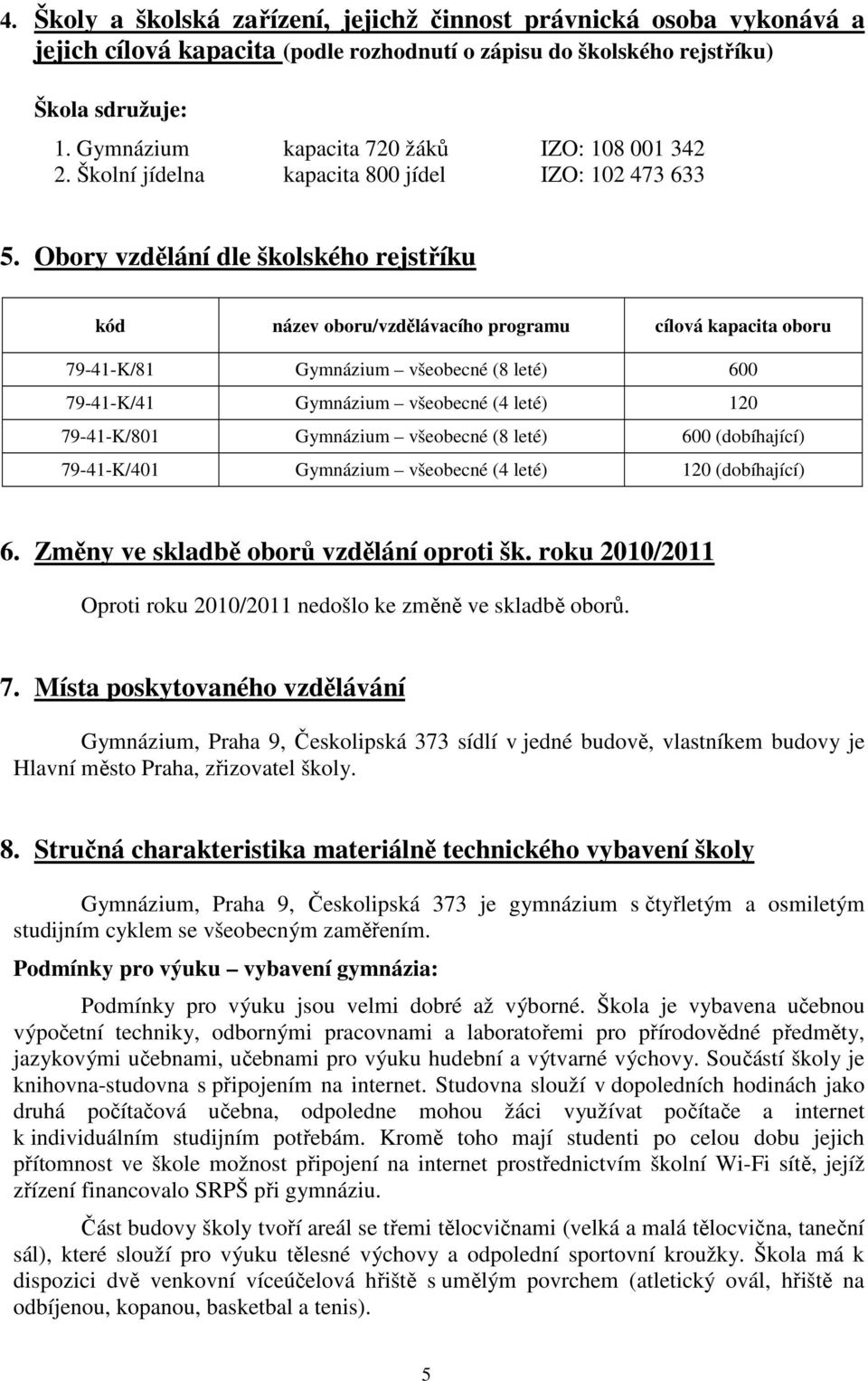 Obory vzdělání dle školského rejstříku kód název oboru/vzdělávacího programu cílová kapacita oboru 79-41-K/81 Gymnázium všeobecné (8 leté) 600 79-41-K/41 Gymnázium všeobecné (4 leté) 120 79-41-K/801