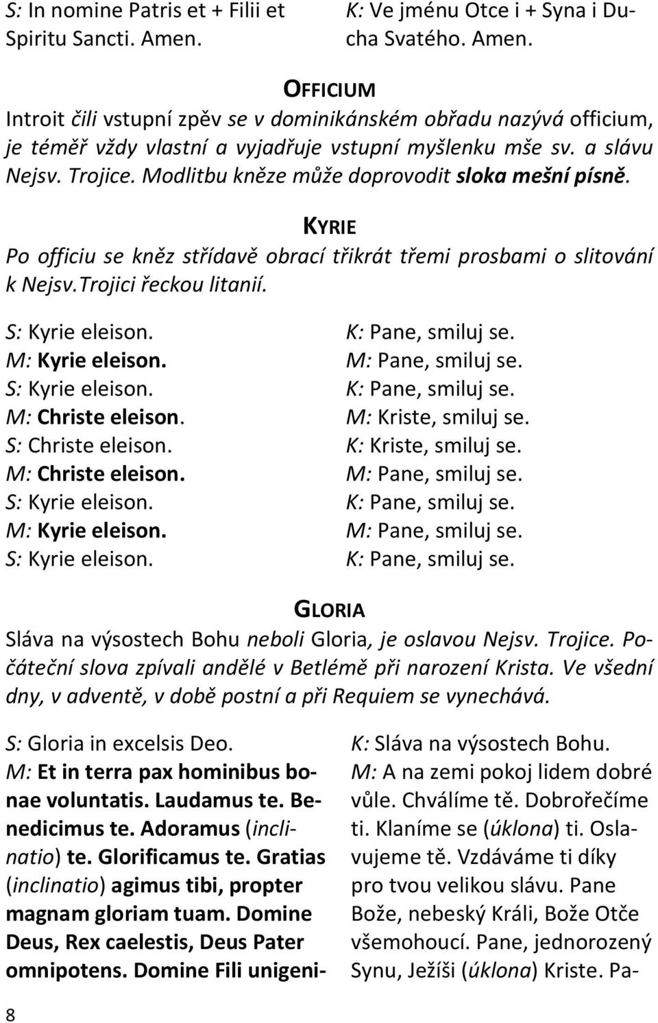 M: Kyrie eleison. S: Kyrie eleison. M: Christe eleison. S: Christe eleison. M: Christe eleison. S: Kyrie eleison. M: Kyrie eleison. S: Kyrie eleison. K: Pane, smiluj se. M: Pane, smiluj se.