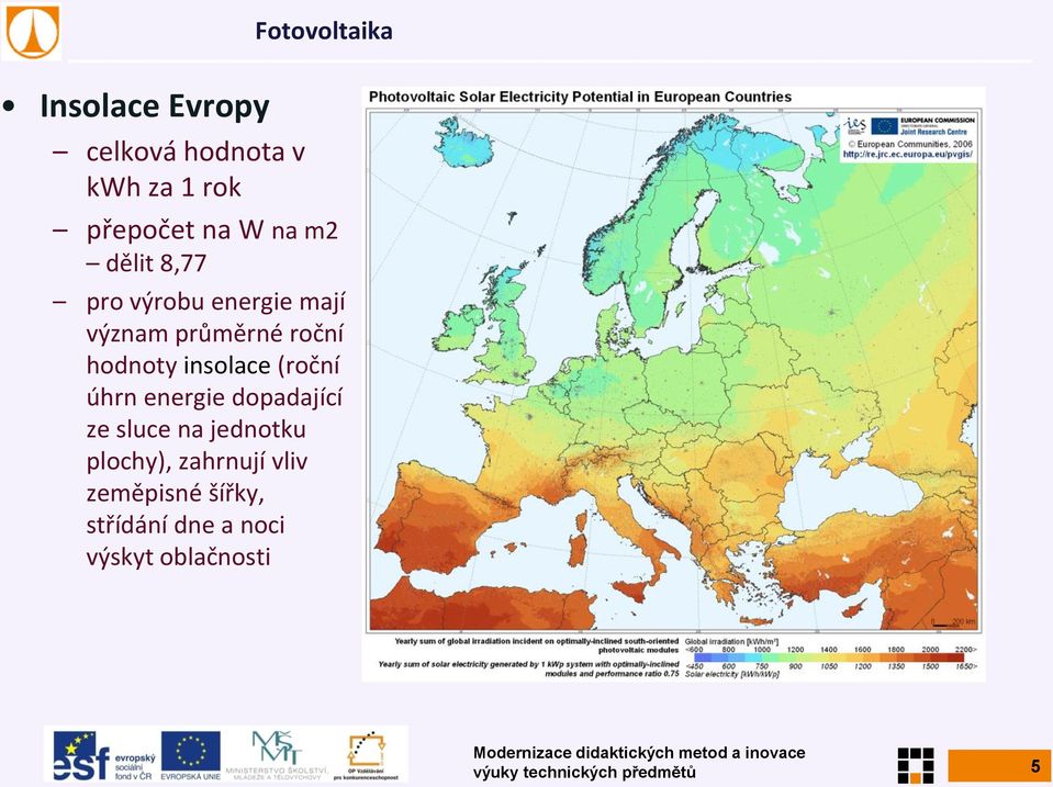 úhrn energie dopadající ze sluce na jednotku plochy), zahrnují vliv