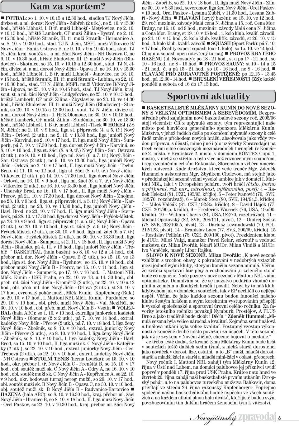 TJ N. Jièín, MSFL muži Vítkovice B/ Nový Jièín - Baník Ostrava B, ne 9. 10. v 9 a 10.45 hod., stad. TJ N. Jièín kraj. soutìž st. a ml. žáci Nový Jièín - NH Ostrava C, ne 9. 10. v 15.30 hod.