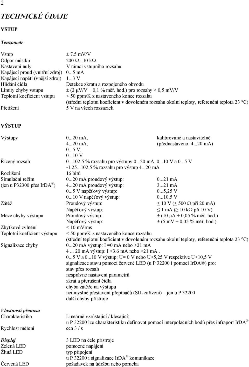 ) pro rozsahy 0,5 mv/v Teplotní koeficient vstupu < 50 ppm/k z nastaveného konce rozsahu (střední teplotní koeficient v dovoleném rozsahu okolní teploty, referenční teplota 23 C) Přetížení 5 V na