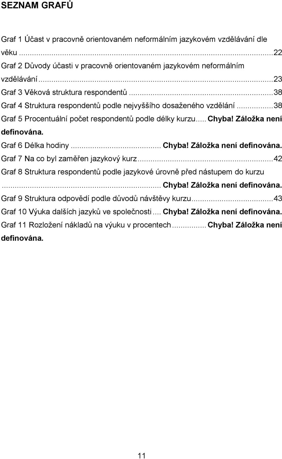 Záložka není definována. Graf 6 Délka hodiny... Chyba! Záložka není definována. Graf 7 Na co byl zaměřen jazykový kurz... 42 Graf 8 Struktura respondentů podle jazykové úrovně před nástupem do kurzu.