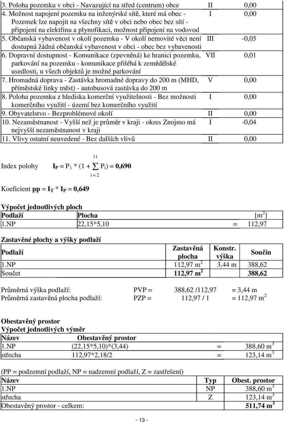 5. Občanská vybavenost v okolí pozemku - V okolí nemovité věci není III -0,05 dostupná žádná občanská vybavenost v obci - obec bez vybavenosti 6.