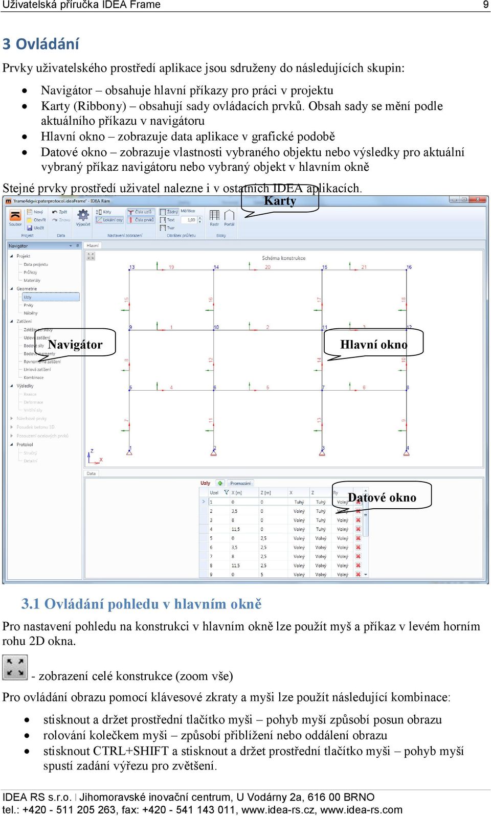 Obsah sady se mění podle aktuálního příkazu v navigátoru Hlavní okno zobrazuje data aplikace v grafické podobě Datové okno zobrazuje vlastnosti vybraného objektu nebo výsledky pro aktuální vybraný