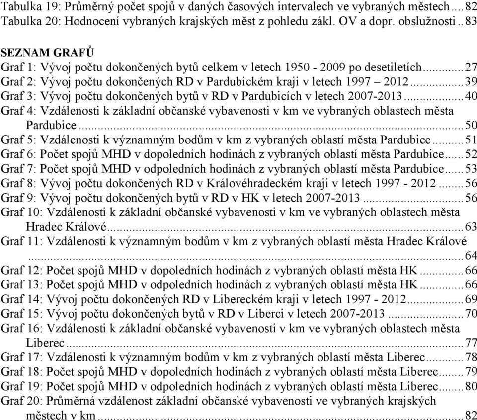 .. 39 Graf 3: Vývoj počtu dokončených bytů v RD v Pardubicích v letech 2007-2013... 40 Graf 4: Vzdálenosti k základní občanské vybavenosti v km ve vybraných oblastech města Pardubice.