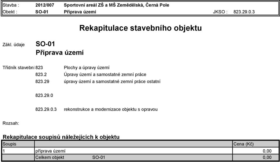 2 Úpravy území a samostatné zemní práce 823.29 úpravy území a samostatné zemní práce ostatní 823.29.0 