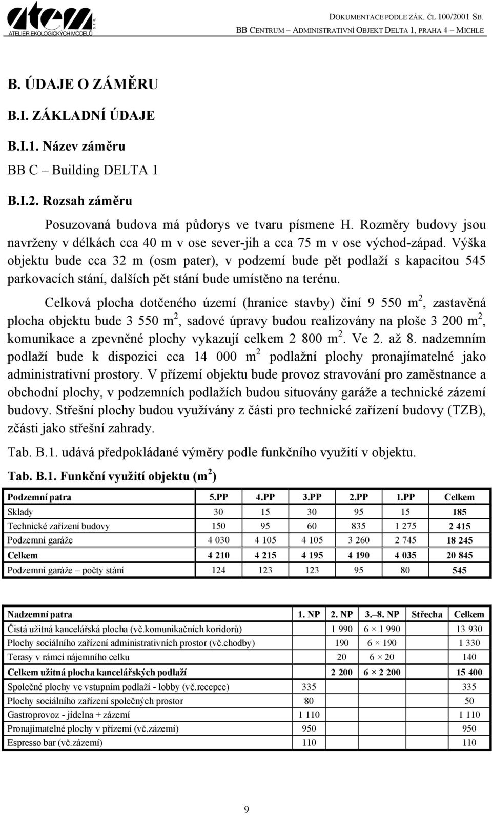 Výška objektu bude cca 32 m (osm pater), v podzemí bude pět podlaží s kapacitou 545 parkovacích stání, dalších pět stání bude umístěno na terénu.