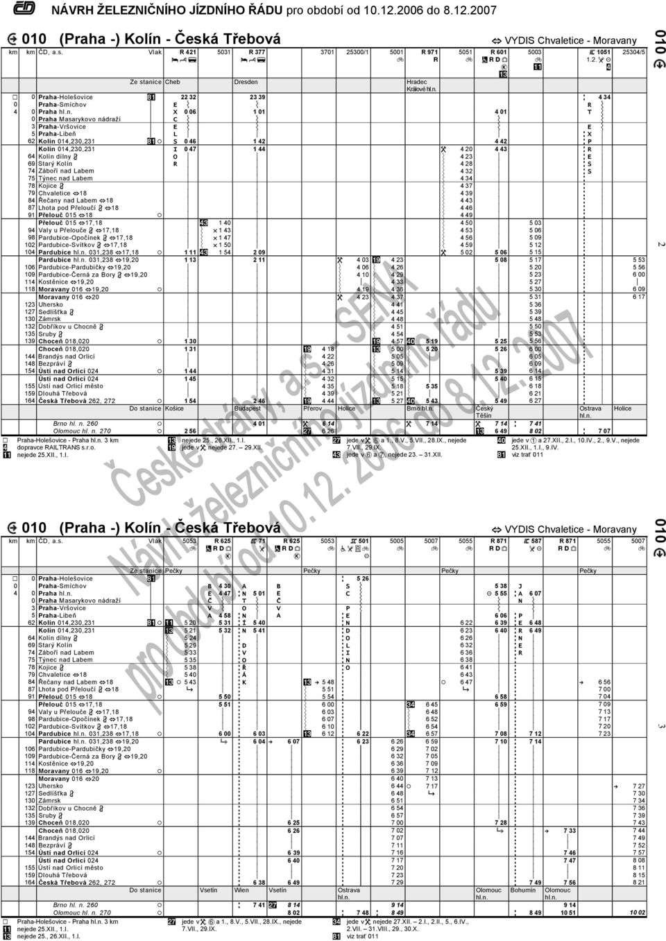 Vlak R 421 b y f 5031 R 377 b y f 3701 25300/1 5001 R 971 5051 h VDIS Chvaletie - Moravany Ze stanie Cheb Dresden Hrade Králové 1 0 Praha-Holešovie +# z 22 32 23 39 zz 4 34 0 Praha-Smíhov p z E n n R