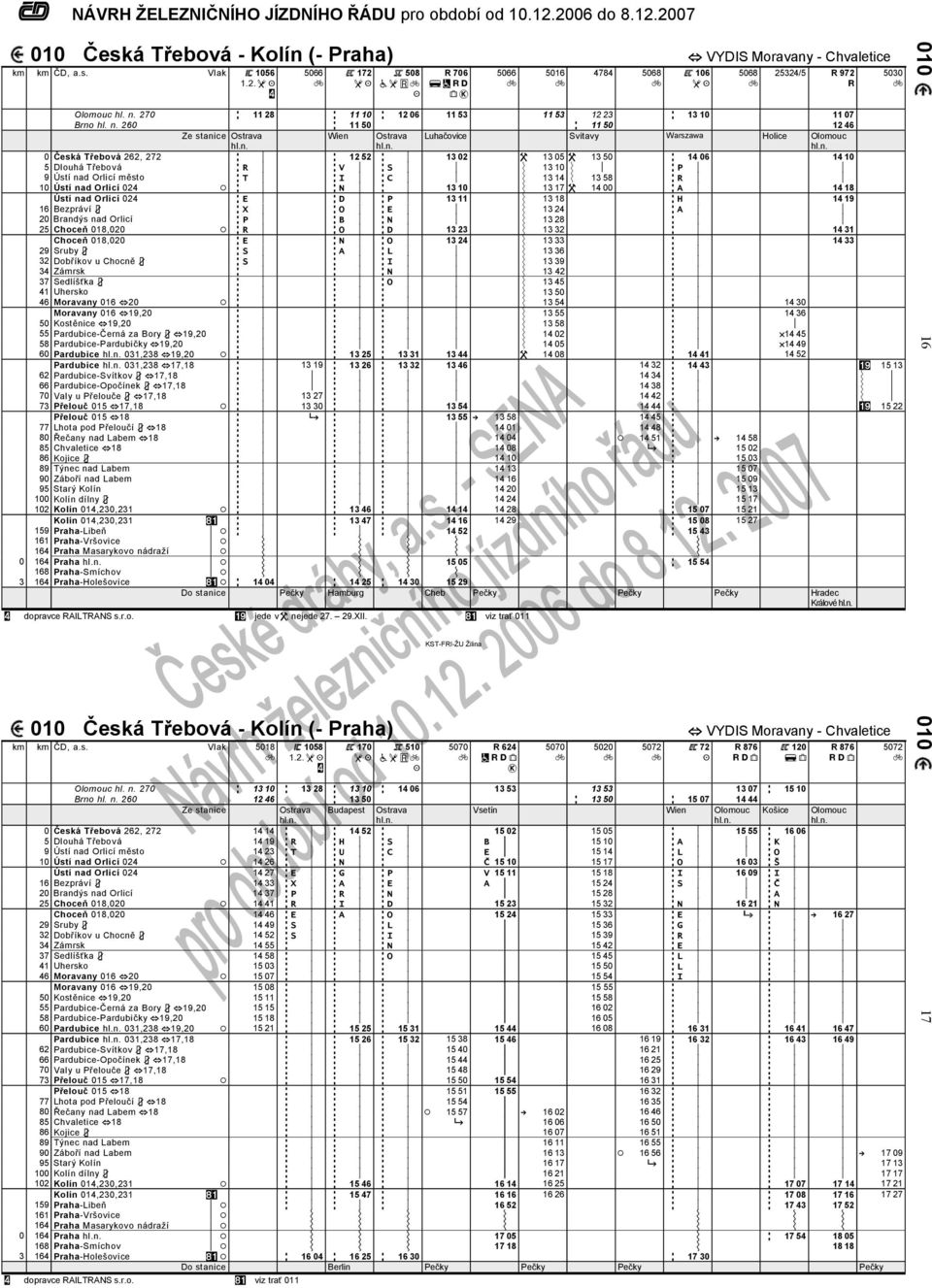 260 Z 11 50 zz 11 50 12 46 Ze stanie Ostrava Wien Ostrava Luhačovie Svitavy Warszaa Holie Olomou 0 Česká Třebová 262, 272 zz p zz 12 52 zz p 13 02 W 13 05 W 13 50 zz 14 06 14 10 5 Dlouhá Třebová zz R