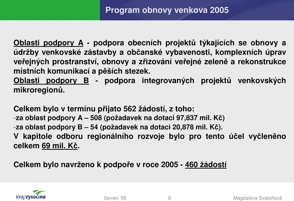 Oblasti podpory B - podpora integrovaných projektů venkovských mikroregionů.