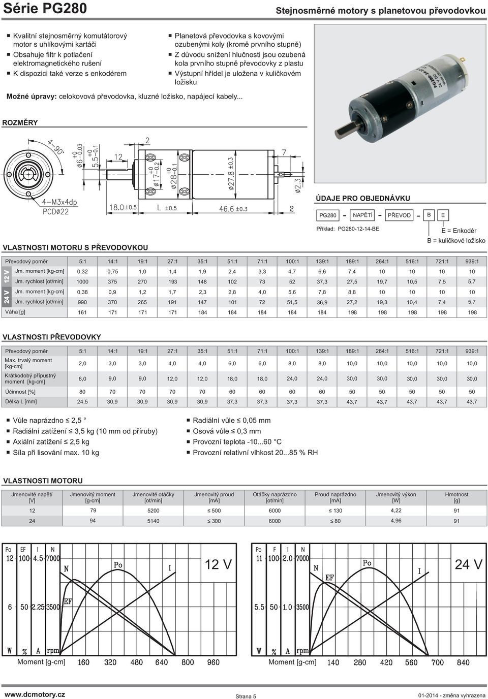 .. S PŘEVODOVKOU PG280 - NAPĚTÍ - PŘEVOD - Příklad: PG280-12-14-BE 5:1 14:1 19:1 27:1 35:1 51:1 71:1 100:1 139:1 189:1 264:1 516:1 721:1 939:1 Jm.