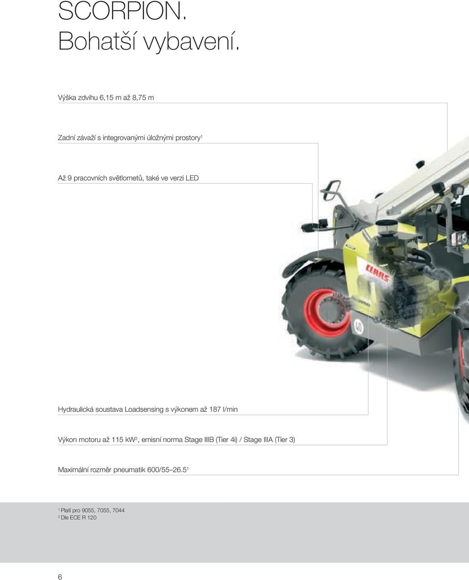 světlometů, také ve verzi LED Hydraulická soustava Loadsensing s výkonem až 187 l/min Výkon