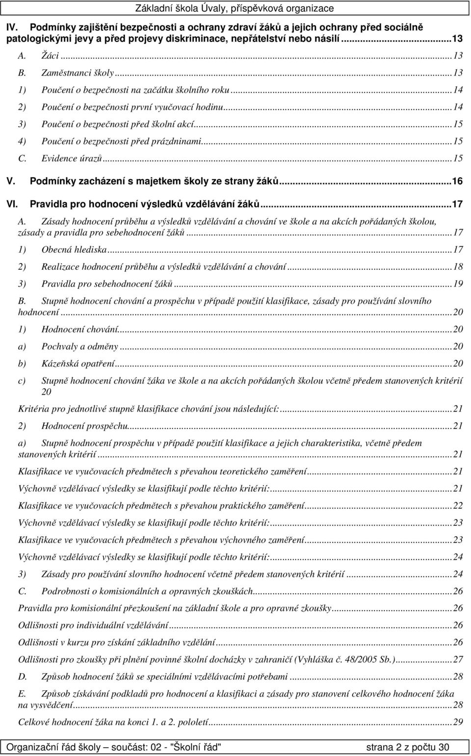 Evidence úrazů... 15 V. Pdmínky zacházení s majetkem škly ze strany žáků... 16 VI. Pravidla pr hdncení výsledků vzdělávání žáků... 17 A.