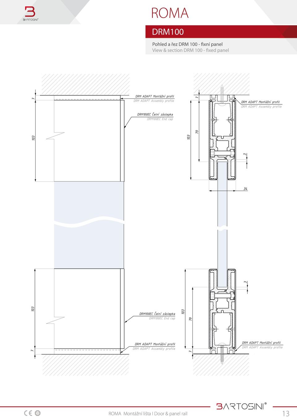 cap 79 4 7 DRM0EC Čelní záslepka DRM0EC End cap DRM ADAPT Montážní profil